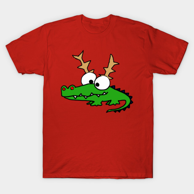 Funny Alligator with Reindeer Antlers Christmas Art